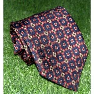 John Comfort England Mens All Silk Tie Red Blue Floral Design 2.75 X 58‎